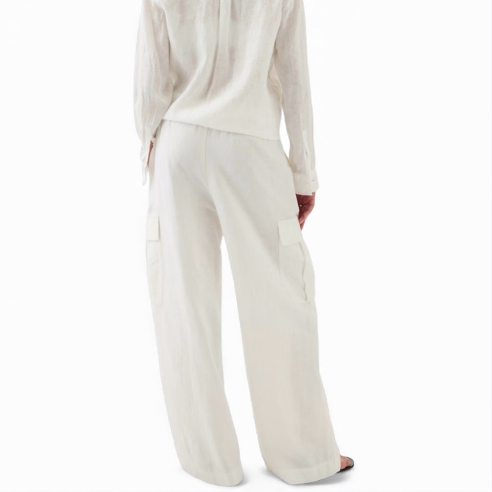 🆕💞GAP Mid-Rise Soft Linen-Cotton Blend Wide Leg Cargo Pants • IVORY • XSP • NWOT - Picture 4 of 9
